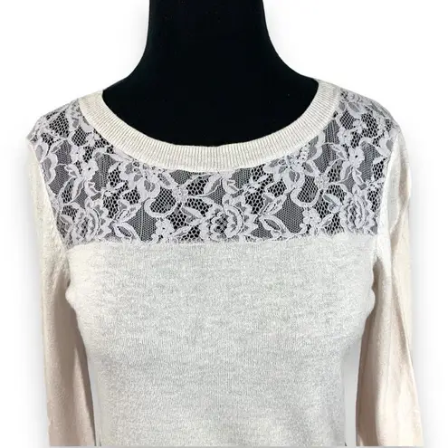 Rebecca Taylor Wool Blend Lace Panel Sheer Knit Sweater