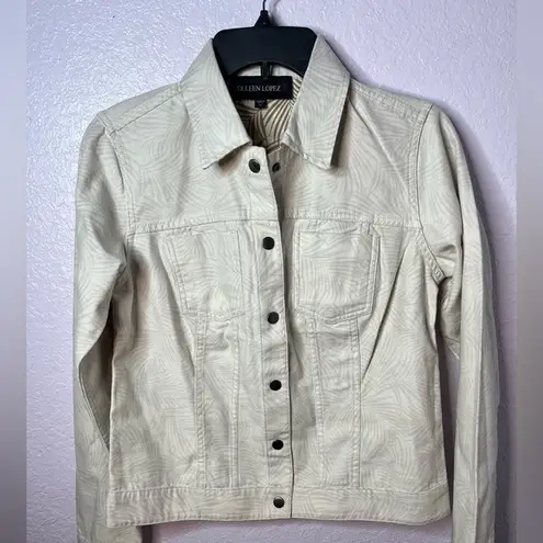 Colleen Lopez Reversible Beige Tan Denim Palm leaf Jacket with Snaps Size XS New