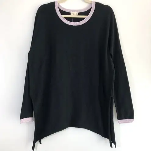 Cloth by Design New Convertible Side Slit Sweater Contrast Trim Black Purple