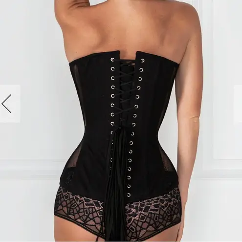 LONGLINE BLACK MESH WAIST TAMING OVERBUST CORSET black color casual stylish Size undefined