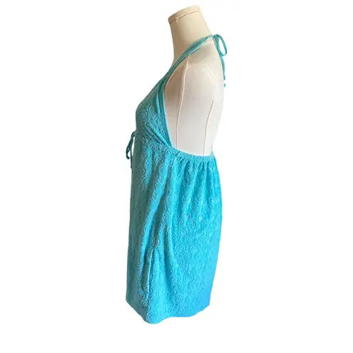 Y2K Terrycloth Halter Mini Dress Blue Size M
