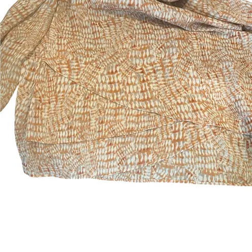 Susan Graver  Abstract V Neck Long Sleeve Tiered Hem Semi Sheer Tunic Top Shirt