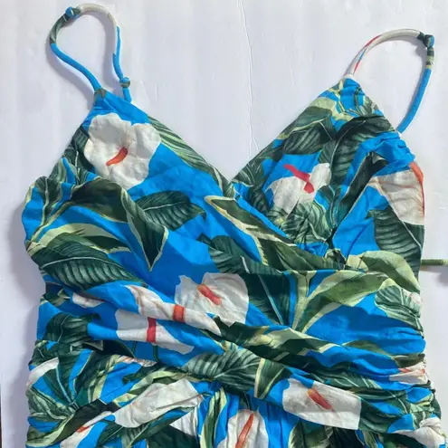 Farm Rio Women's Anthurium Garden Blue Cross Over Maxi Dress - L NWT
