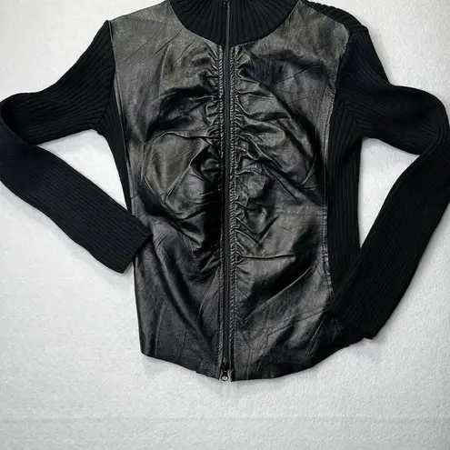 Le Maglie Di Sofia Italian Leather Cardigan Coat L Black Made In Italy Size L