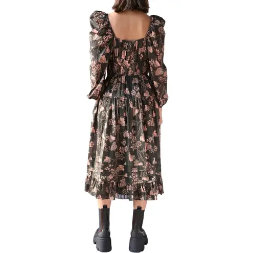 Ulla Johnson New Isla Floral Print Puff Sleeve Lined Midi Dress Size 2 $495