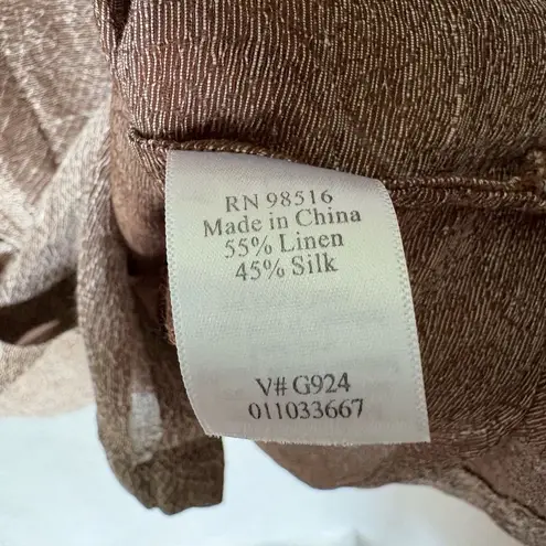 Coldwater Creek Shirt Silk Linen Blend Size L Brown ButtonUp Collared Textured