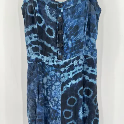Desigual Jumpsuit Size Small Blue Tie Dye Smocked Button Casual Boho *Flaws