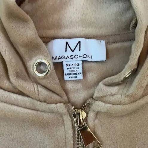 Magaschoni XL Hoodie Velvet Velour Teddy Zip Terry Jacket Taupe Beige Sweater
