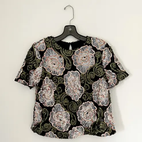 Endless Rose  Sequin and Mesh Floral Crop top