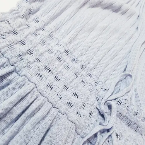 Point Sur Light Blue Linen Blend Knit Maxi Dress Sleeveless Drawstrings Size M