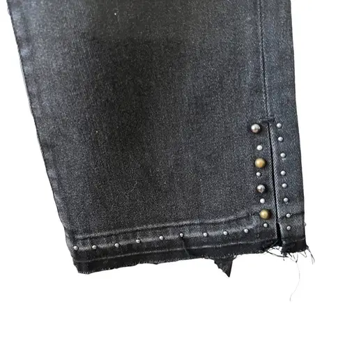 Driftwood Amelia High Rise Straight Crop Black Studded Raw Hem Jeans