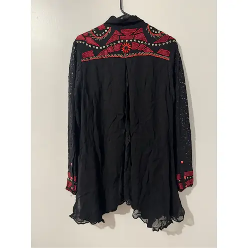 Vintage Collections western boho embroidered crochet floral lace sheer tunic / d Red Size XL