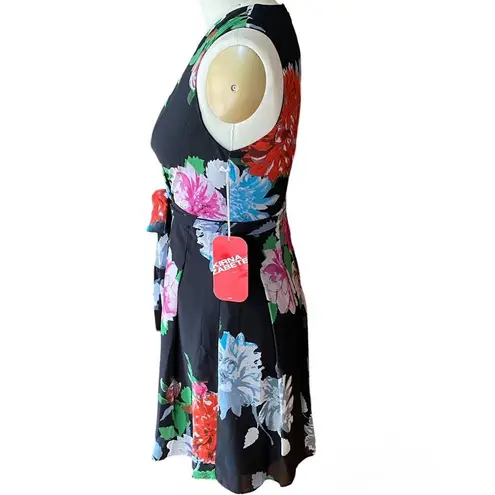 NWT ~ KIRNA ZABETE Black Multicolor Top Wrap Floral Dress ~ Women's Size 10