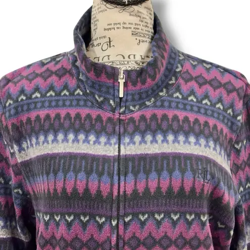 Ralph Lauren Women’s Size L Purple Fair Isle Fleece Full Zip Jacket Size L