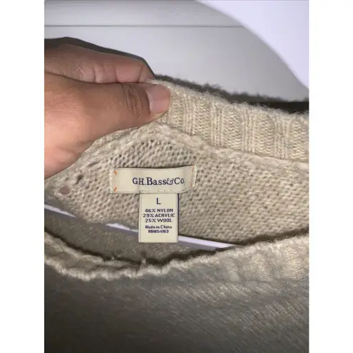 G.H. Bass & CO Beige Wool Blend Pointelle Poncho / Wrap / Shawl, Women's L 0067 Tan