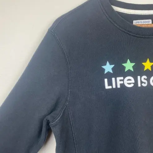 Life is Good  Sweatshirt Small Crewneck Black Stars Graphic‎ Long Sleeve Casual