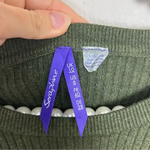 Seraphine Maternity Green Ribbed Knit Striped Cropped Sweater Size US 6