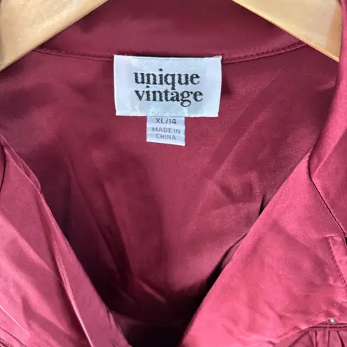 Unique Vintage Burgundy Wrap Top Studded Western Blouse Long Sleeve XL/14