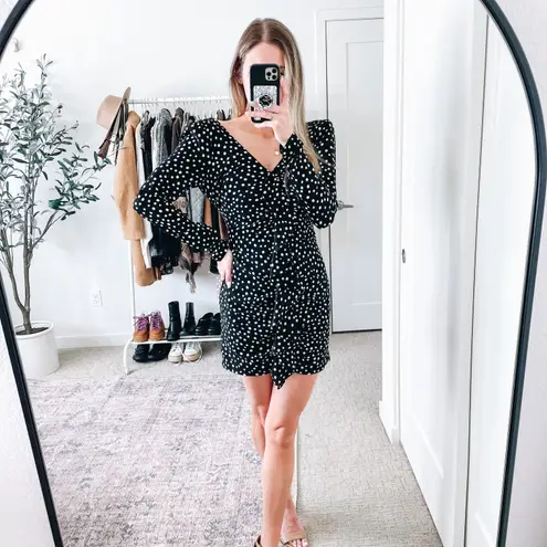 Likely Corinne Black & White Polka Dot Long Sleeve Ruffle Mini Dress