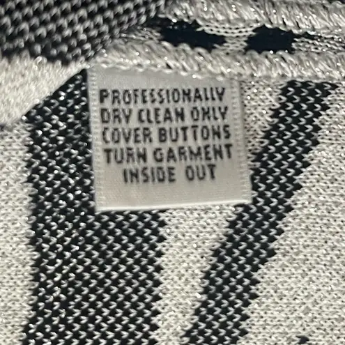 ST. JOHN Evening Knit Jacket Size 8 Black White Animal Print Embellished Jewels