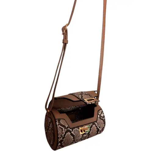 Tan and Black Animal Print Snake Print Crossbody Bag