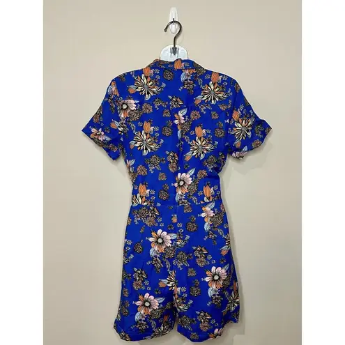 Modcloth "Summer Camp Solstice" Blue Floral Button Front Romper Size 4 NWT!!!