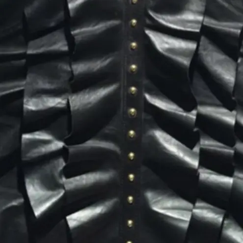 DSW Black Faux Leather Ruffle Bag with Makeup Pouch