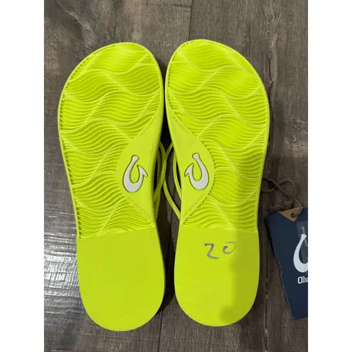 NWT OluKai Women Aka Flip Flop Neon Yellow Sandals Size 9 Island Beach Vacation