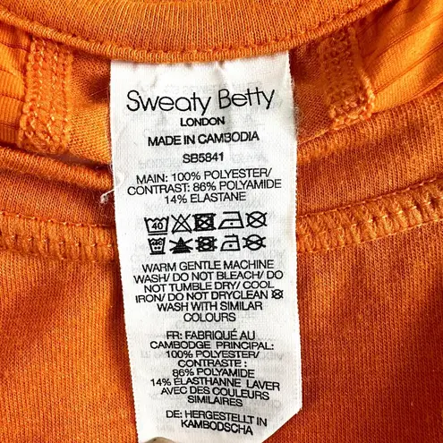 Sweaty Betty  Pacesetter Running Tank Top Round Neck Curved Hem Orange M