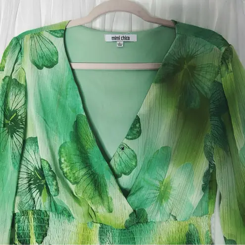 Mimi Chica Green V-Neck Sundress with 3/4 Bishop Sleeves