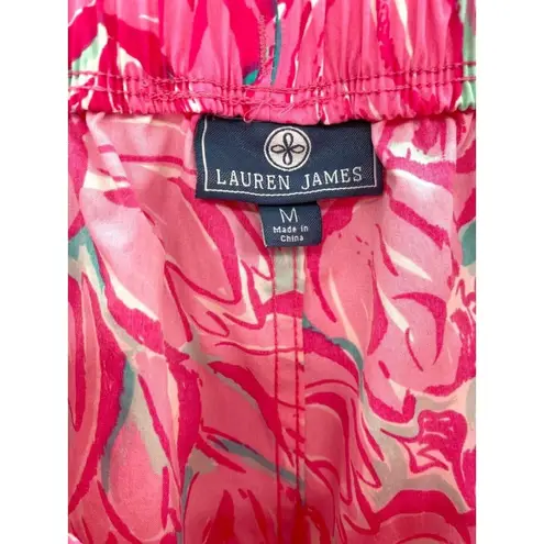 Lauren James  Pink Floral Tulip Swim Pocket Water Nylon Athletic Gym Shorts Med