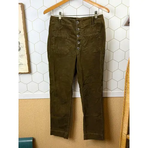 Free People  Olive Green Skinny Ankle Corduroy Pants with Button Fly - Size - 6