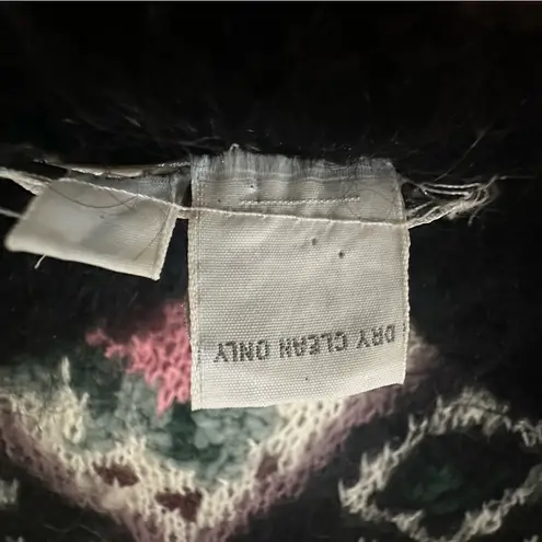 VTG Jennifer Reed Floral Fair Isle Sweater Hand Knit Small Cottagecore Grandma Black