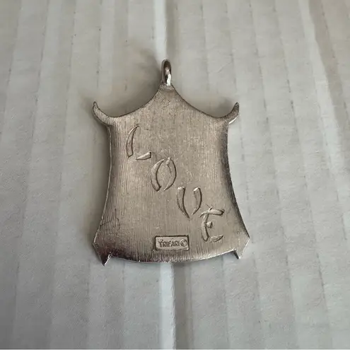 Trifari Ming Series Pagoda Symbol Black Pendant Enameled Signed Vintage LOVE