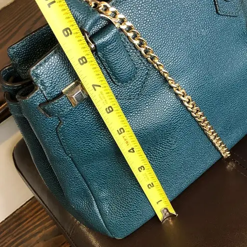 Henri Bendel CARLYLE Caviar Tumbled Teal Leather Satchel Bag with Original Strap