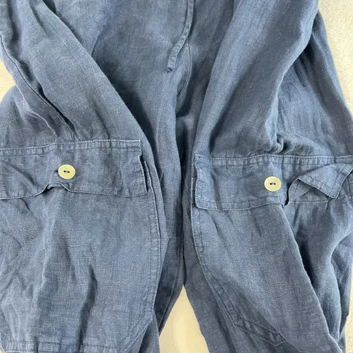 Bryn Walker M Medium Pants Linen Navy Cargo Jogger Lagenlook Baggy Wide Leg Boho