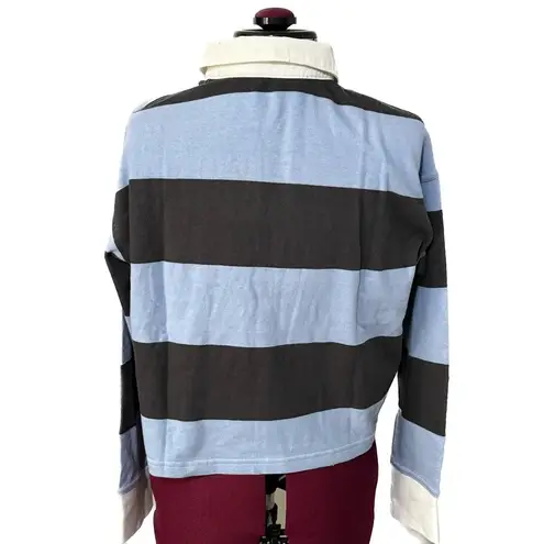 Aerie  Oversized Cropped Polo Shirt Striped Rugby Long Sleeve Collared Top NWT XS