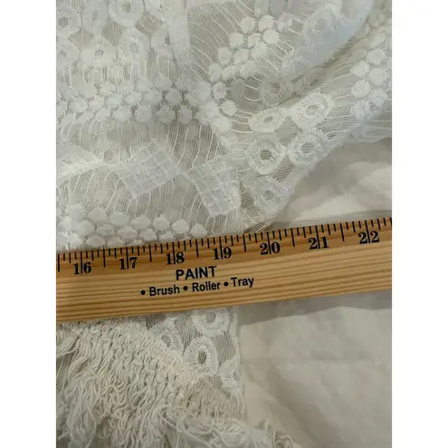 Amiani Lace Tunic Top Womens EG Large White Sheer Boho Chic Beach Tassel Fringe