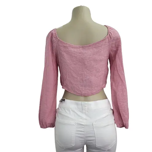 Zaful  Womens Small Pink Tie Front Long Sleeve Cropped Top New NWT Beach Travel