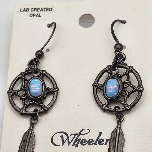 NWT Wheeler Lab Created Opal Gunmetal Dangling Dream Catcher Earrings Gray