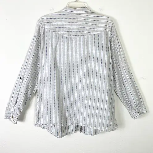 Dress Barn  White Striped Pattern Long Sleeve Button Up Shirt Size 2X