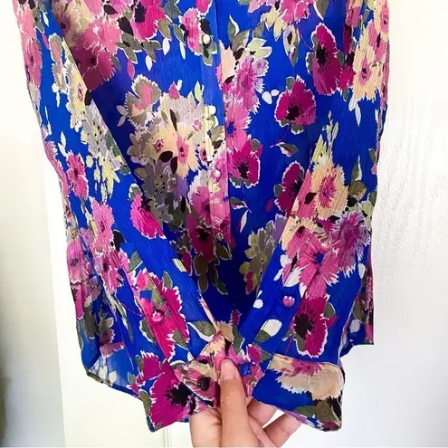 Sézane Sezane Top Ann Floral Silk Button-Down Long-Sleeve Summer Glow Jacquard 38 EUC