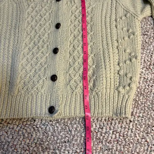 Vintage IVY Knit Cream Cable Knit Button Cardigan Shoulder Pad Sweater Medium