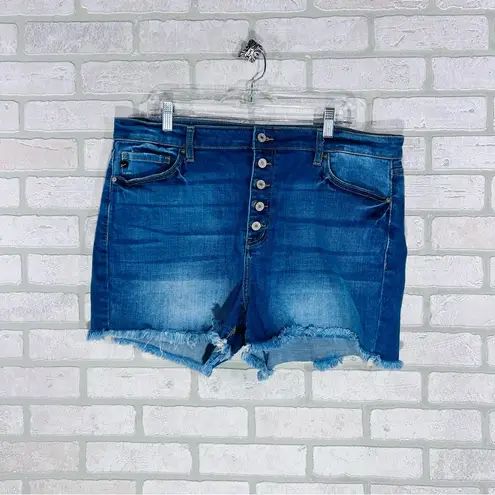 KanCan Tiana High Rise Button Fly Raw Hem Jean Shorts Size 2XL Blue