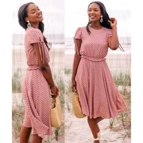 Gal Meets Glam Pink And Red Polka Dot Corinne Fit And Flare Midi Dress Size 4