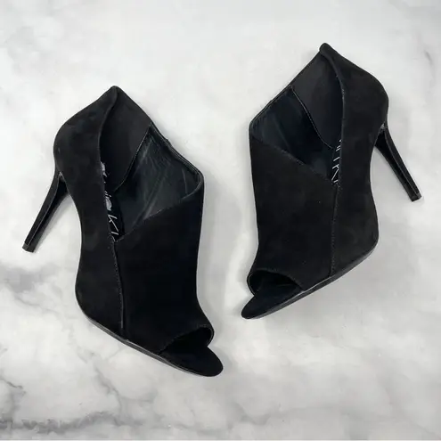 Calvin Klein Nastassia Kid Suede Leather D'orsay Cutout Peep Toe Bootie Heels