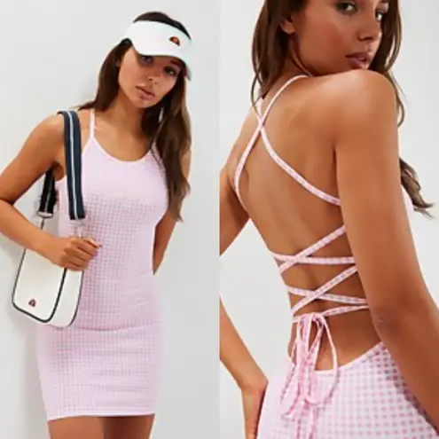 Ellesse Fonti Dress Mini Open Strappy Back Gingham Pink White Size US 10