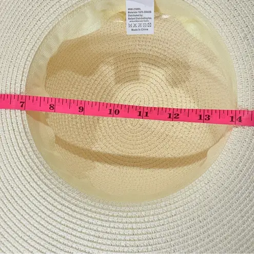 Straw Sun Hat Wide Brim Floral Bow 100% Grass Small Beachy Summer Chic Vacation Pink