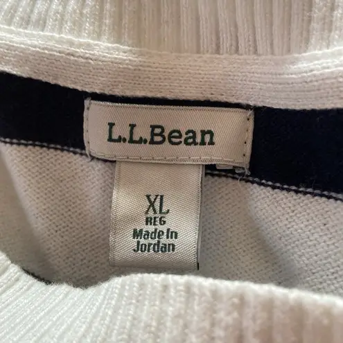 L.L. Bean Women's Cotton/Cashmere Sweater Crewneck Stripe Blue & White Size XL