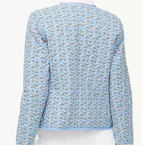 J.Crew  Block-print Floral Quilted Jacket In Quiet Harbor Blue New Size 4